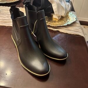 Kate Spade Black Ankle Boots with Gold Trim
